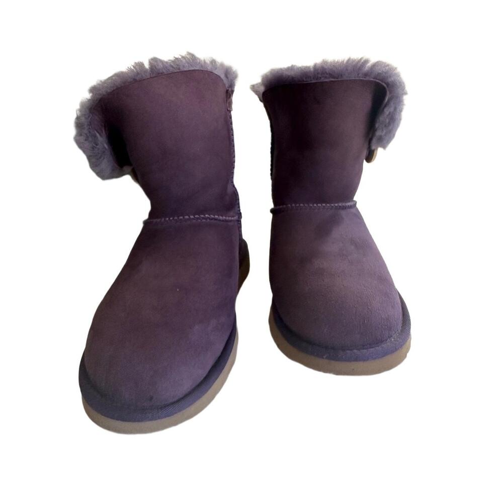 UGG Womens Boots Size 4 Purple Suede Fur-Lined Ankle-High Classic Bailey Button